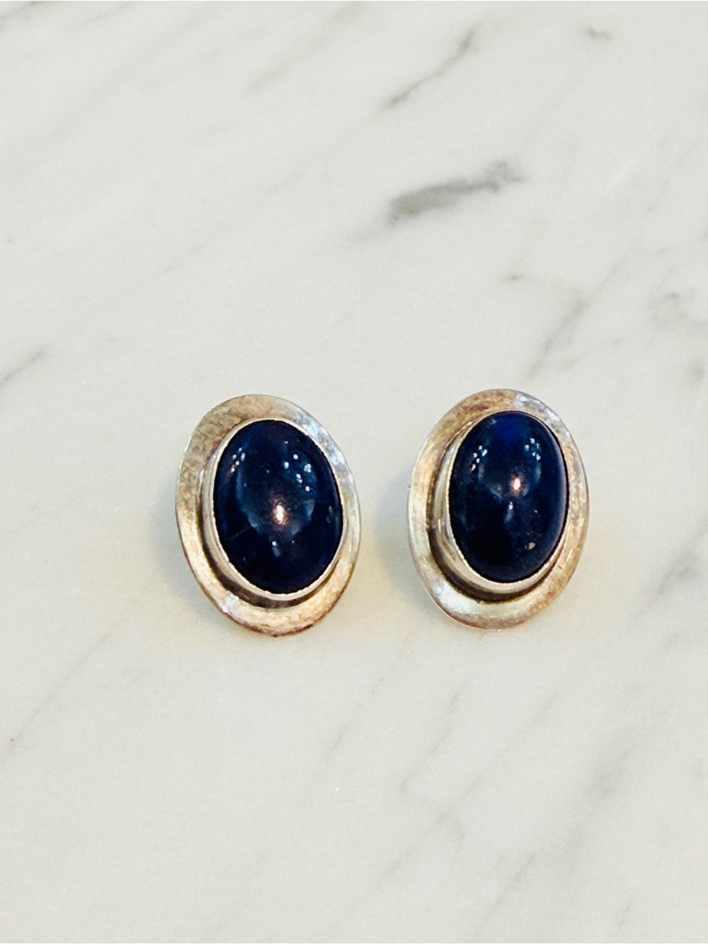 Vintage Native American NAKAI Oval Lapis Lazuli Cabochon Sterling Earrings